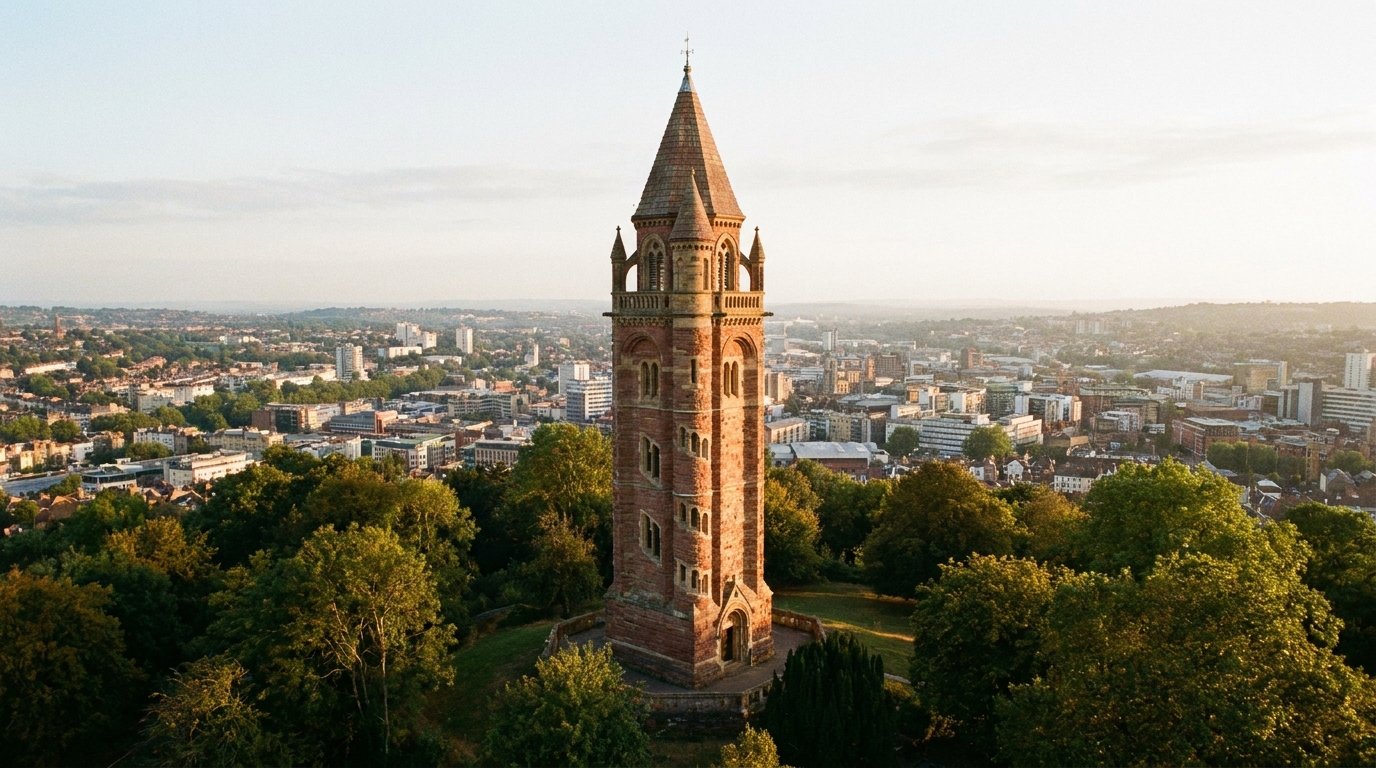 Cabot Tower on Brandon Hill overlooking Bristol city centre