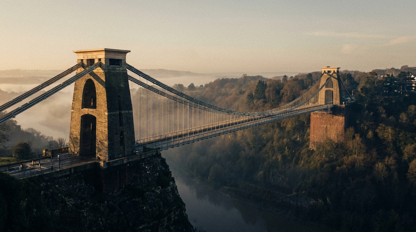 Clifton Suspension Bridge spanning the Avon Gorge at golden hour