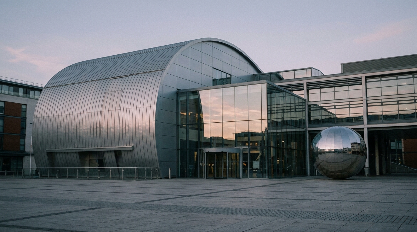 The silver domed roof of We The Curious with Millennium Square in front