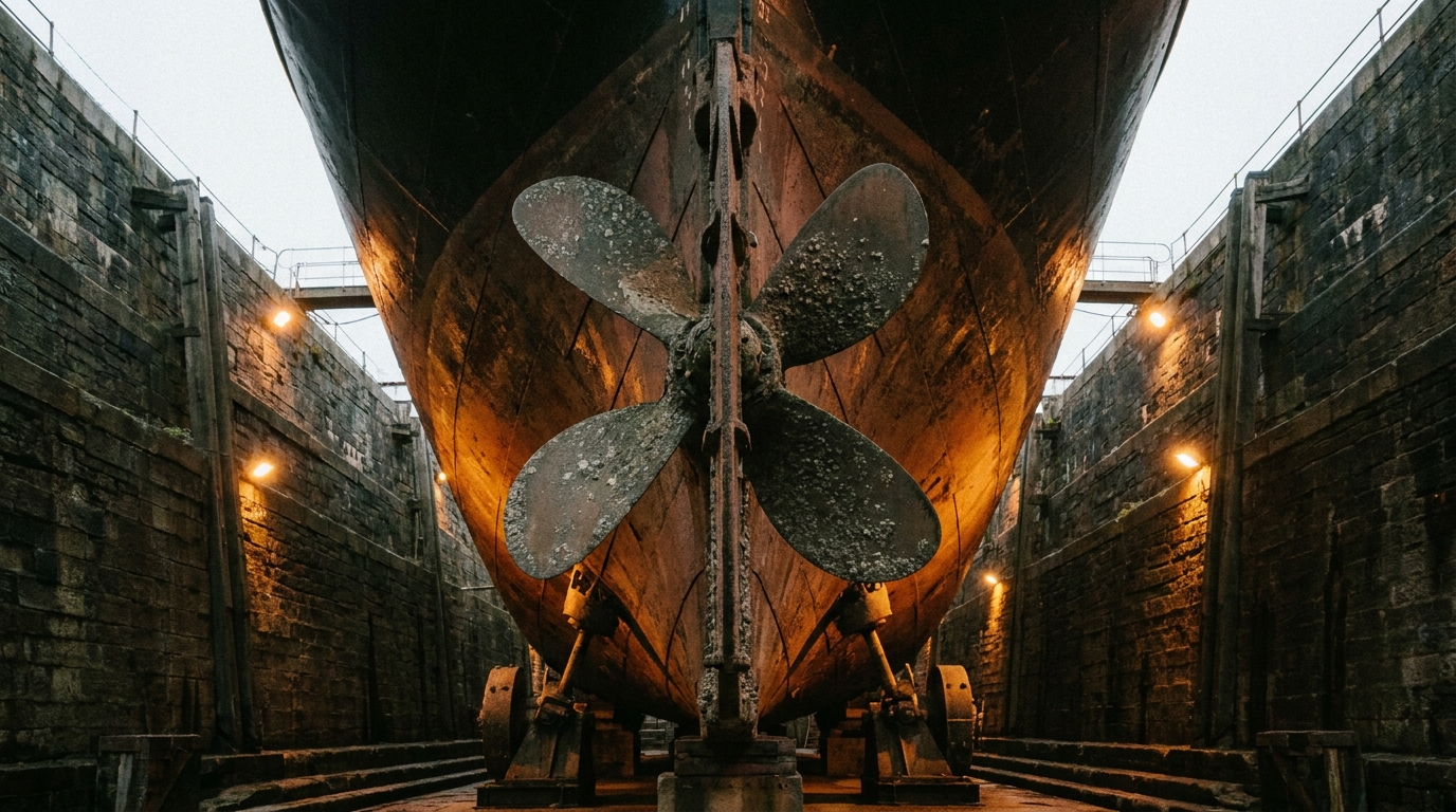 Children looking at a ship's propeller at the ss Great Britain dry dock