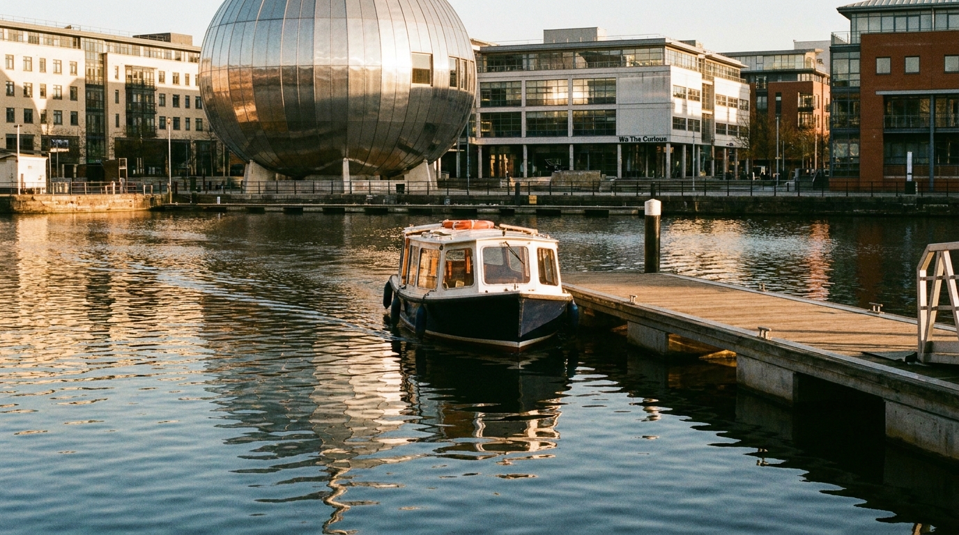Bristol harbour ferry approaching Millennium Square