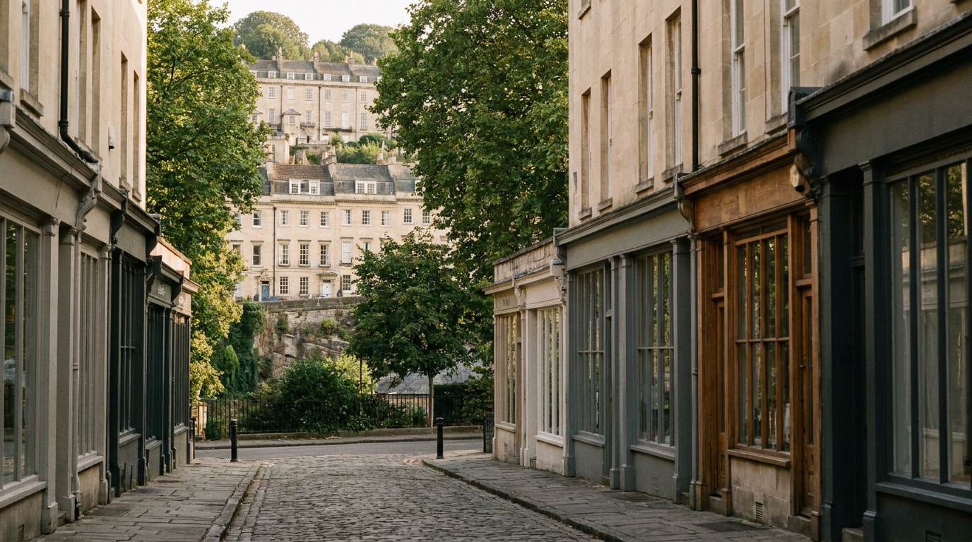 Pale Georgian crescents of Clifton Village above the Avon Gorge in Bristol
