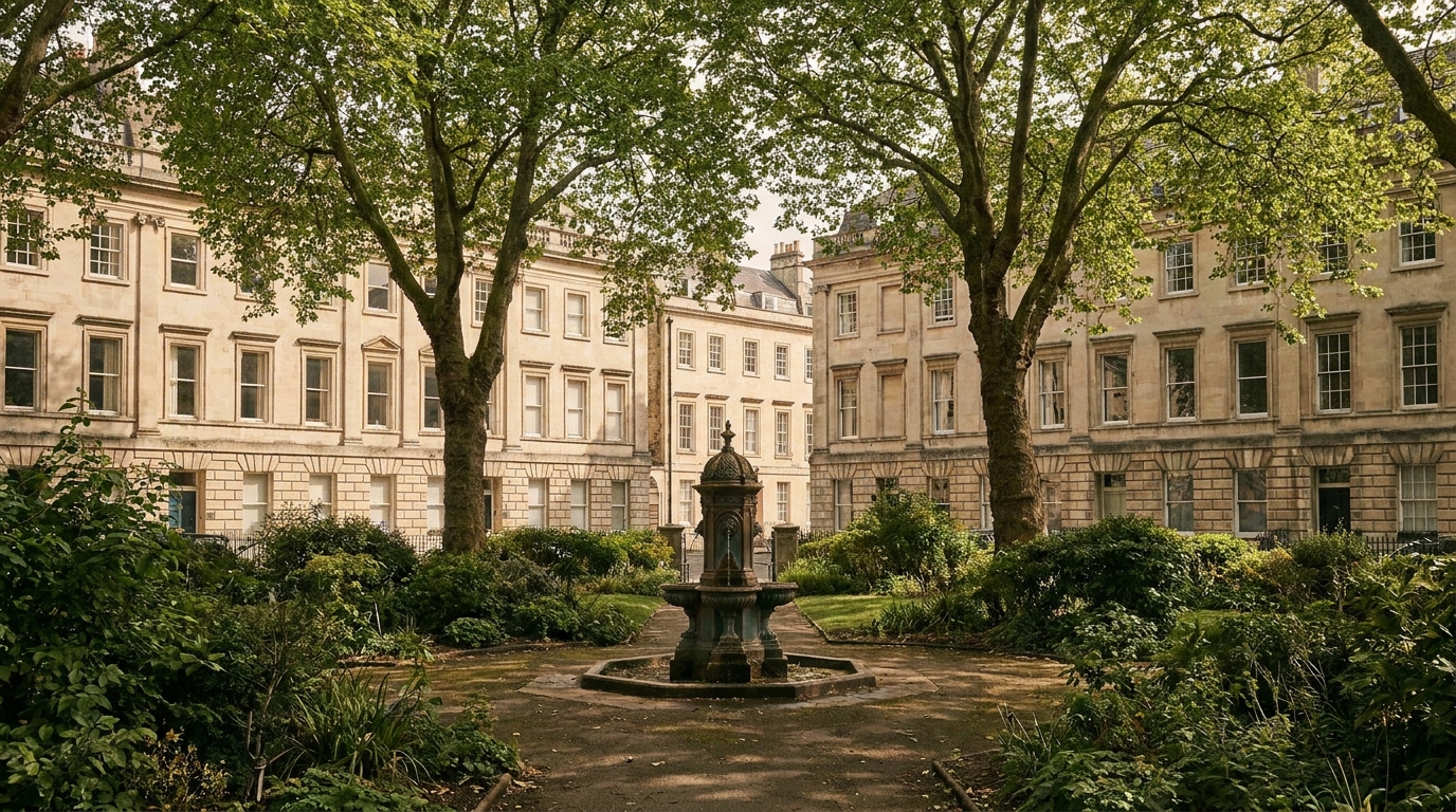Victoria Square Clifton Bristol with Regency terraces around a green lawn