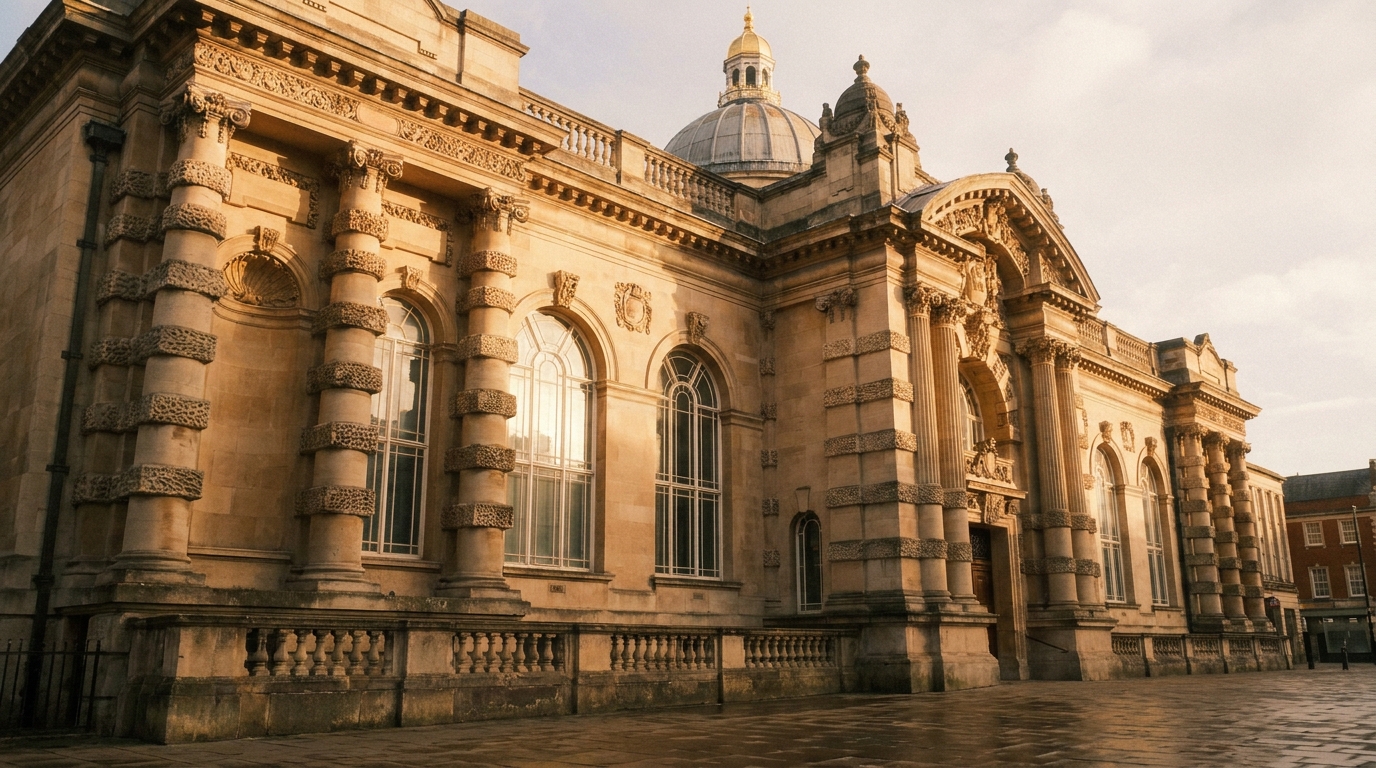 The grand Edwardian facade of Bristol City Museum and Art Gallery on Queens Road