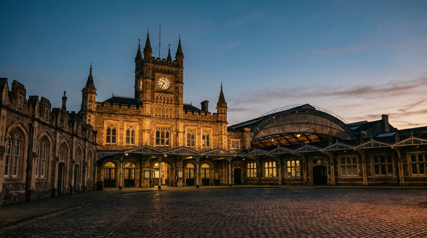 The Gothic facade of Bristol Temple Meads railway station